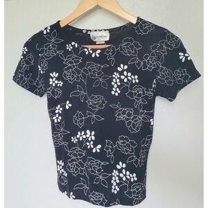 VTG Superline USA Black Floral One Size Short Sleeve‎ Top